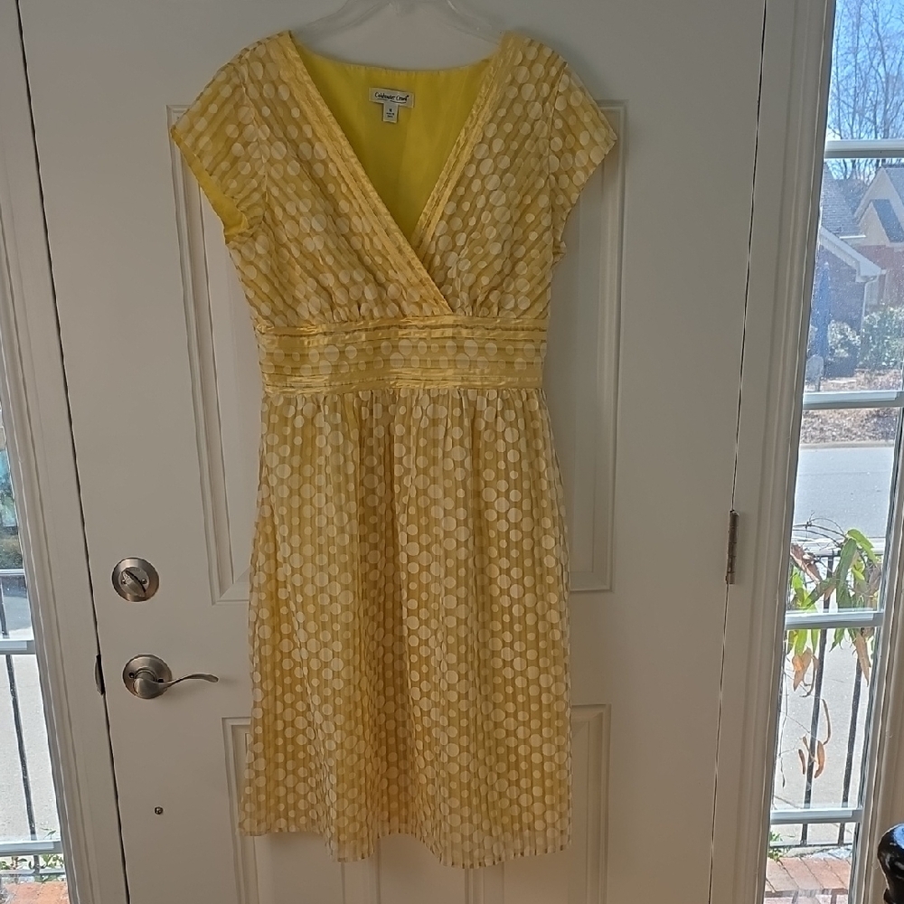 Coldwater Creek Yellow and White Polka Dot Dress.  Size 14